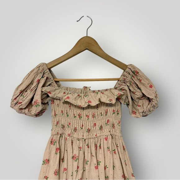 70F/20C Floral Print Puff Sleeves Vintage Cottagecore Ruffles Midi Dress Sz M - Picture 8 of 14